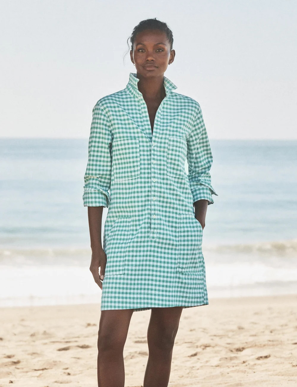 IRELAND DRESS Green Gingham, Italian Performance Linen | Frank & Eileen