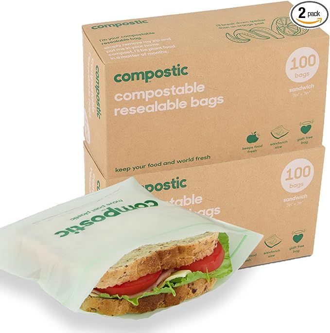 Home Compostable Resealable Sandwich Bags - Eco Friendly, Reusable, Zero Waste, Non-toxic, Guilt-... | Amazon (US)