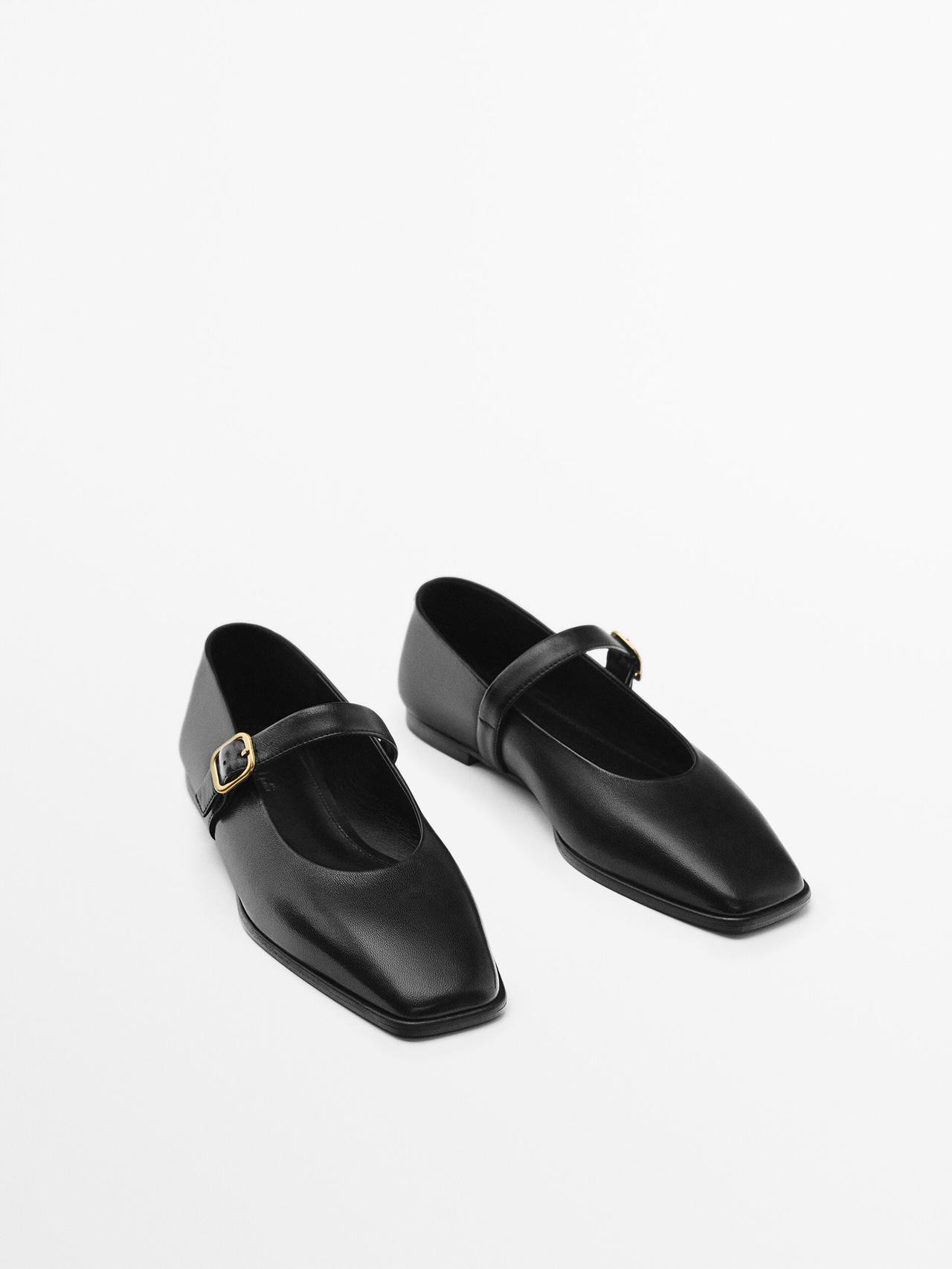 Leather ballet flats with buckled strap | Massimo Dutti US