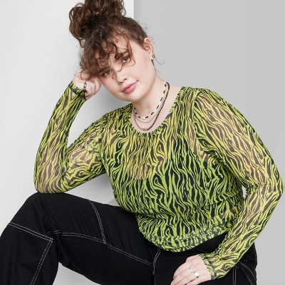 Women's Long Sleeve Mesh Fitted T-Shirt - Wild Fable™ Lime Green/Black | Target