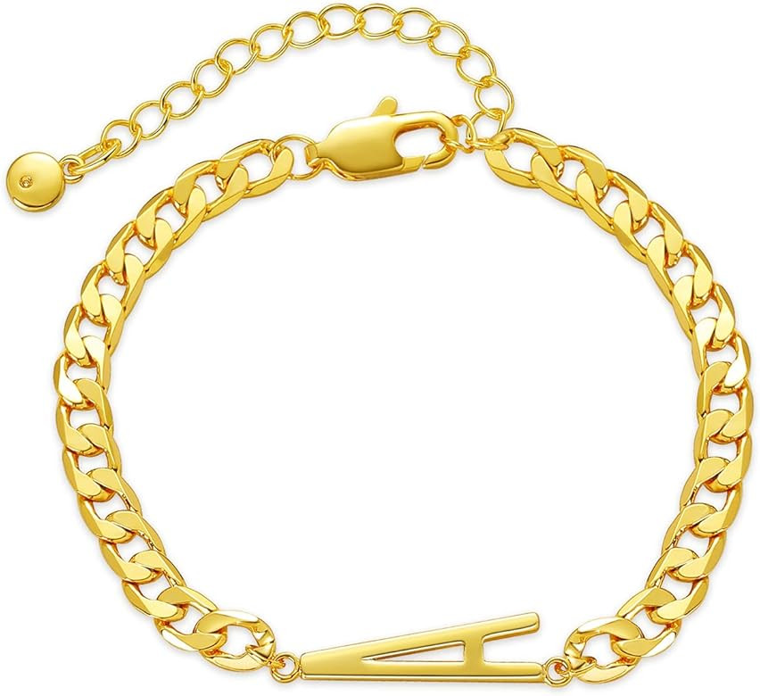 MRSXIA Bracelet for Women Gold Initial Sideways Letter A-Z 5MM Cuban Link Curb Chain 18K Gold Fil... | Amazon (US)