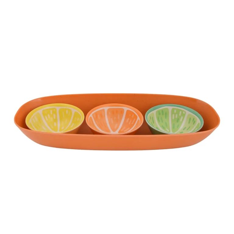 Mainstays 4-Piece Bamboo Melamine Fruit Pattern Dip Bowl Set, Multicolor - Walmart.com | Walmart (US)