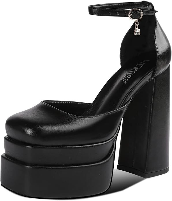 wetkiss Chunky Platform Heels for Women, with Block Heel and Ankle Strap Design, Comfy and Glarin... | Amazon (US)
