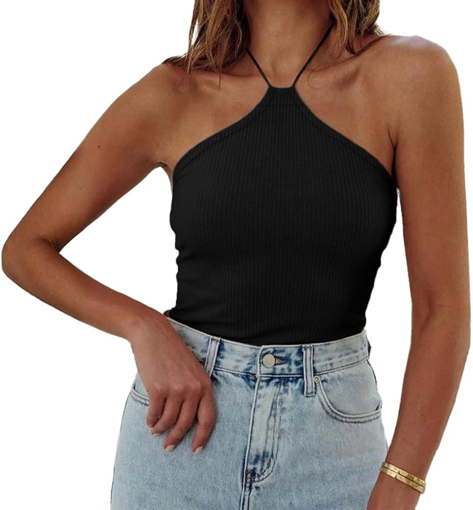 BTFBM Women Casual Bodycon Tank Tops Slim Fit Ribbed Sleeveless Shirts Solid Color Summer Tops | Amazon (US)