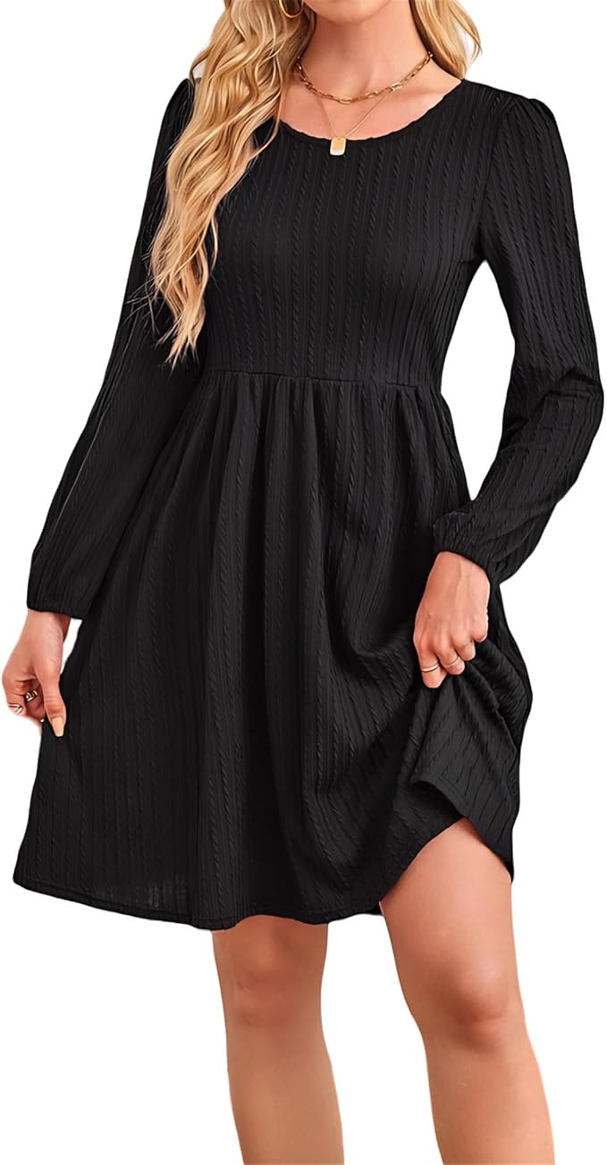 AELSON Womens Fall Dresses Crew Neck Long Sleeve A Line Winter Knit Sweater Dress Casual | Amazon (US)