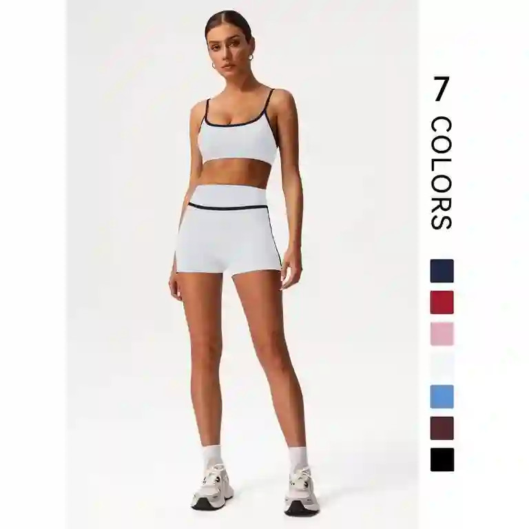 AEXTO Women's Contrast Binding Crop Sports Bra & High Waist Shorts Sportswear Set, Breathable Com... | Walmart (US)