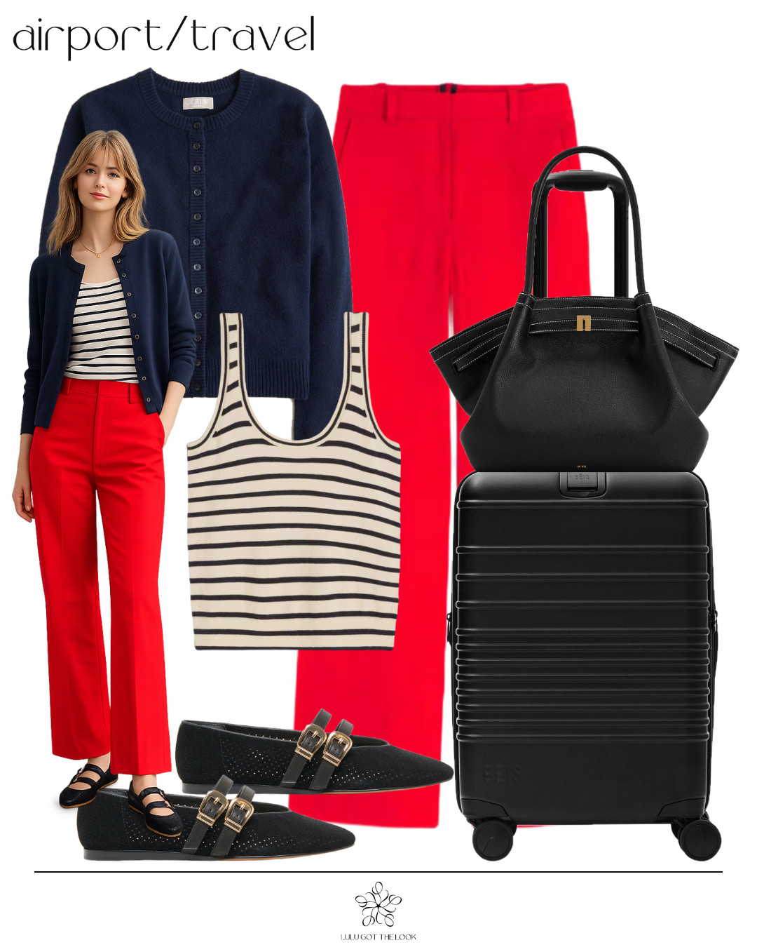 Airport/travel: navy, stripes and bright red - casual 

 #LTKootd #LTKU #LTKTravel