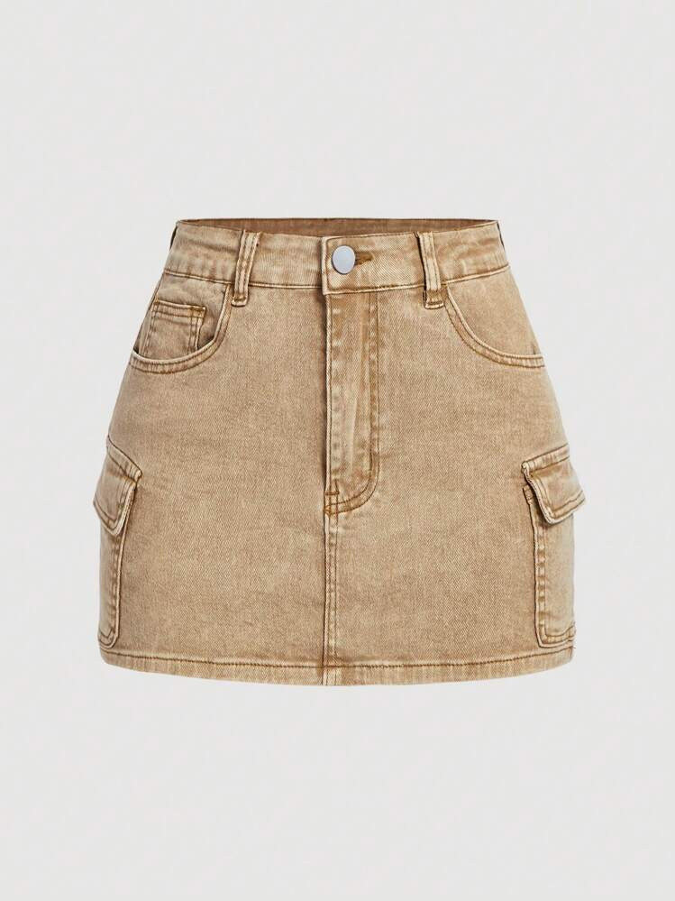 SHEIN MOD Women'S Denim Skirt With Flap Pockets | SHEIN