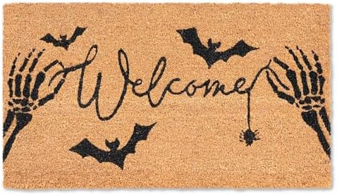 Halloween Welcome Coir Doormat 17"x30", Outdoor Front Door Mat with Bats Skeleton Hands and Spide... | Amazon (US)