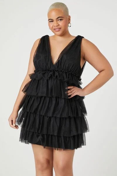 Plus Size Tiered Mesh Mini Dress | Forever 21 | Forever 21 (US)