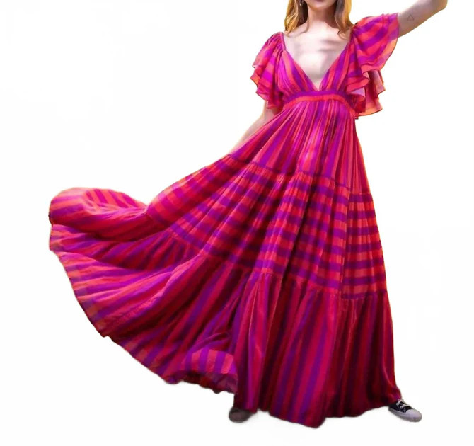 Vale Maxi Dress In Coral Stripe | Shop Simon