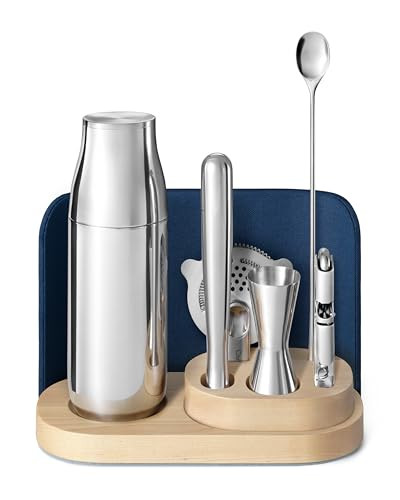 Caraway 9-Piece Complete Bar Set - Cocktail Shaker, Jigger, Muddler, Wine Key, Strainer, Bar Spoon, Storage Organizer, Magnetic Backer - Bartender Accessories - Tools for Home Bartending - Navy | Amazon (US)