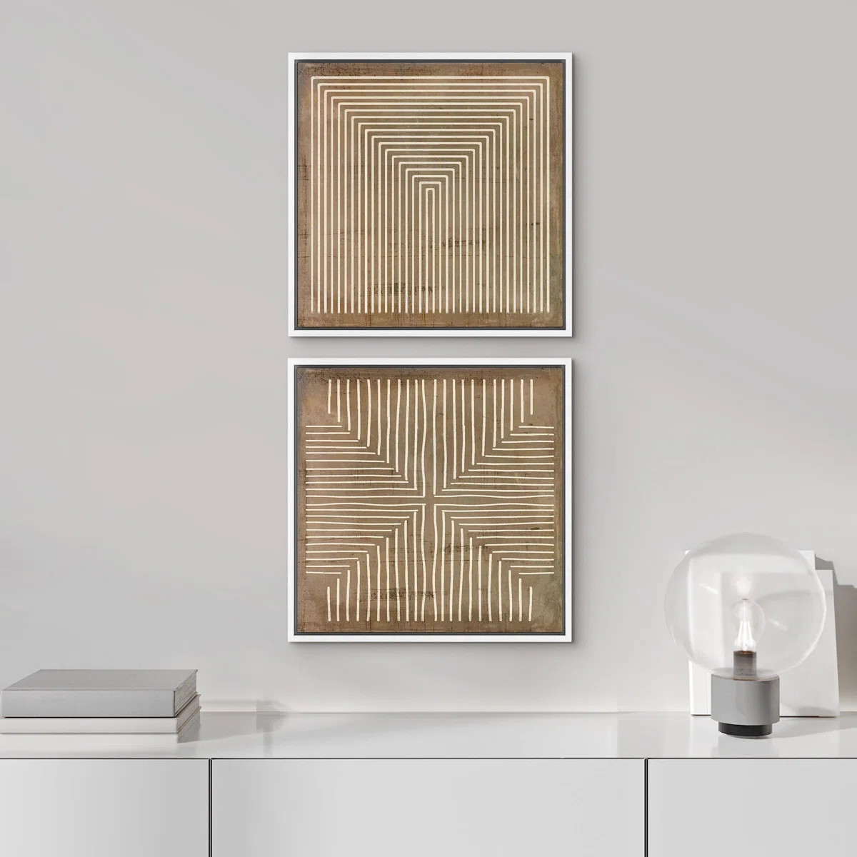 Geometric Abstract Line Minimalist - Framed Canvas Master Bedroom Wall Art Work 2 Pieces Print | Wayfair North America
