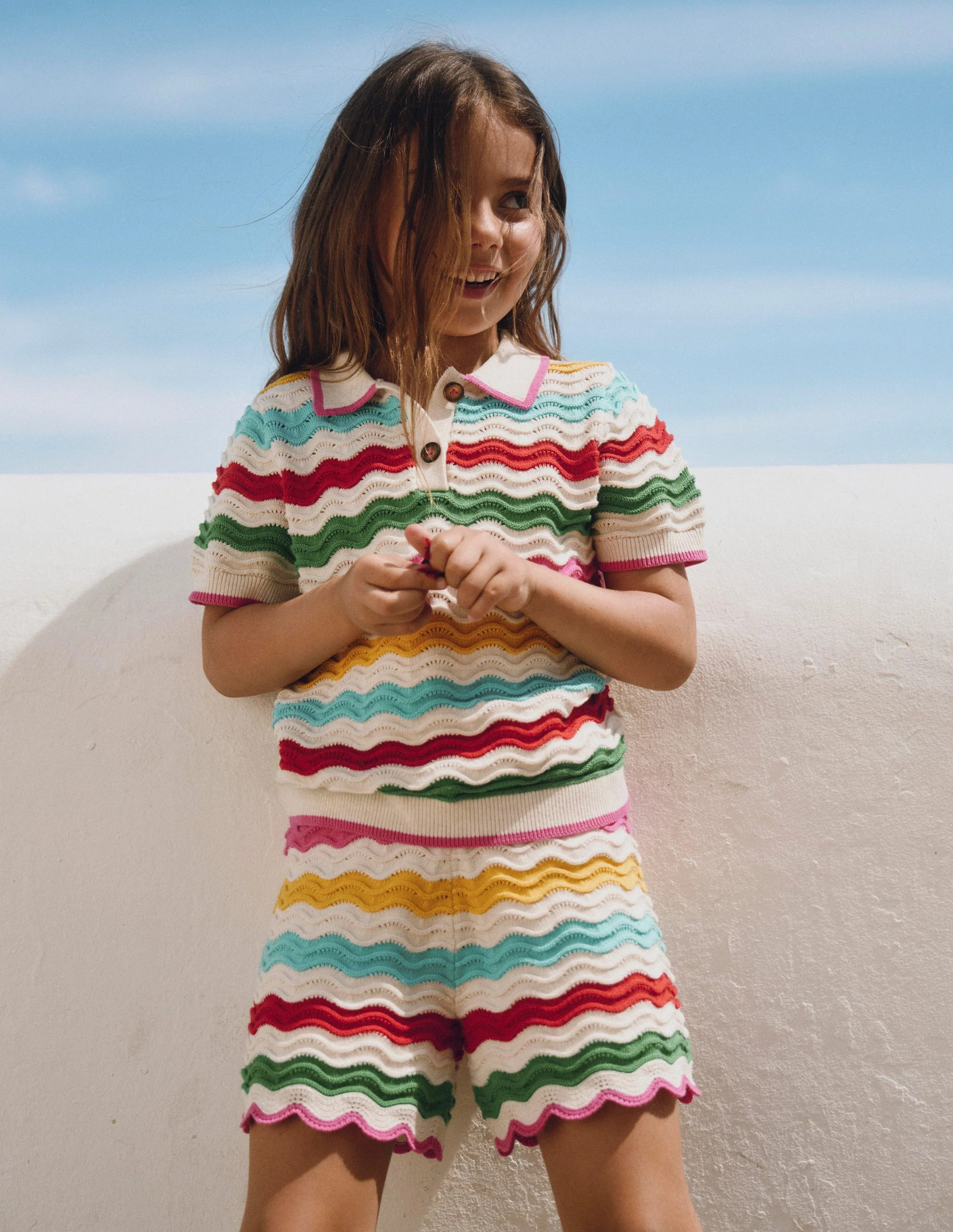 Pointelle Knitted Shorts-Ivory Multi Rainbow | Boden (US)