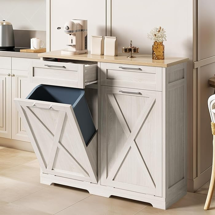 DWVO Double Tilt Out Trash Can Cabinet 20 Gallon, Kitchen Hidden Garbage Can Cabinets with 2 Draw... | Amazon (US)
