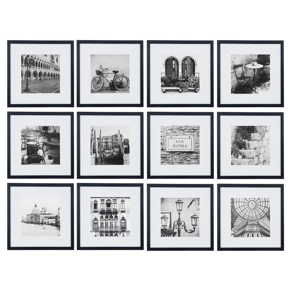 12 Piece 12""X12"" Black Frame Kit, Matted To 8""X8"" - Gallery Perfect | Target
