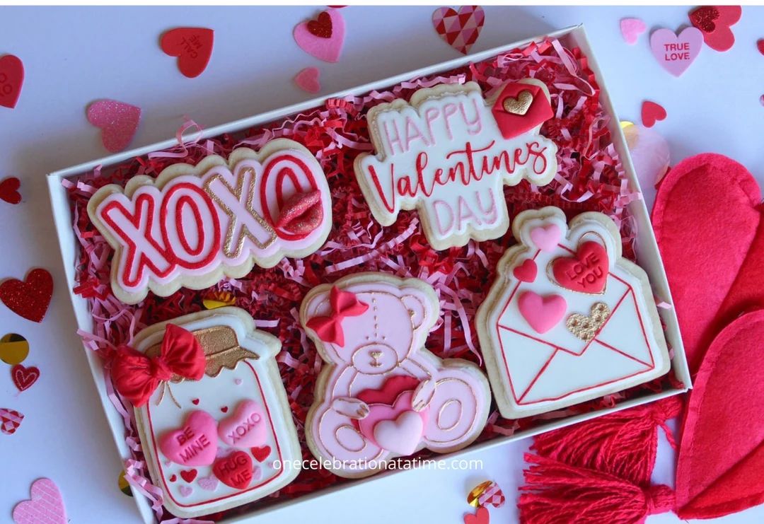 Valentine Cookie Set-5, Valentine Gift Box, Valentine Cookies, Happy Valentines Cookies | Etsy (US)