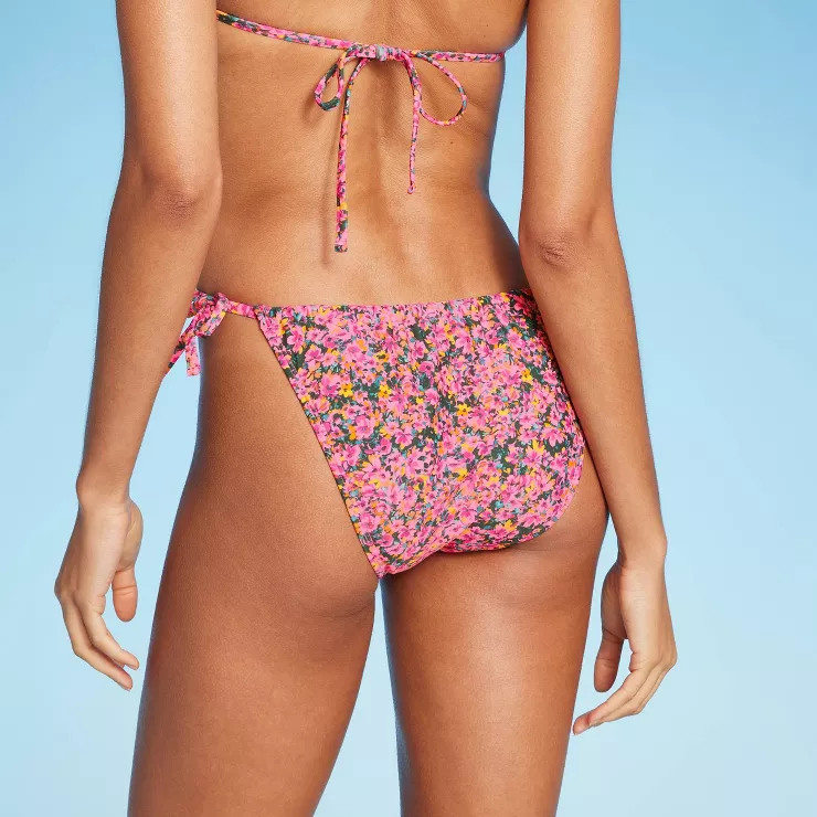 Women's Side-Tie Cheeky Bikini Bottom - Wild Fable™ Pink Floral Print | Target