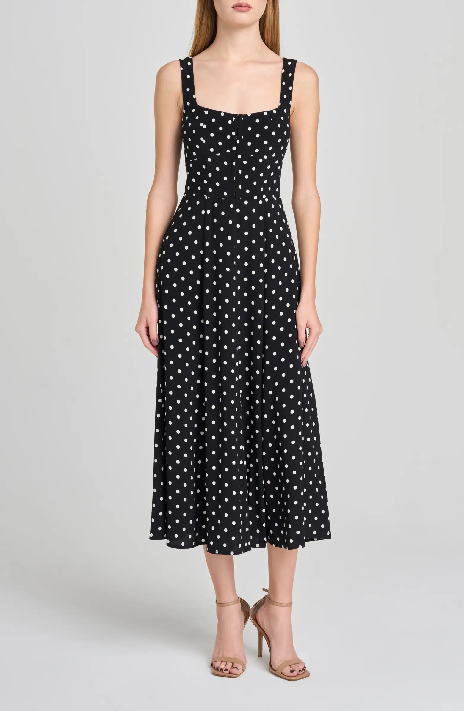 Leonie Polka Dot Corset Midi Dress | Nordstrom