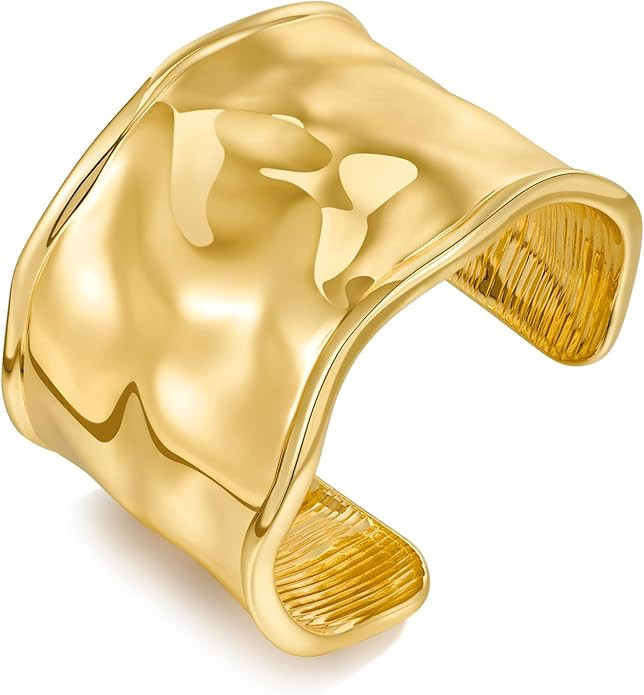 WOWORAMA Hammered Chunky Cuff Bracelets for Women Vintage Boho Wide Bangle Bracelets Irregular St... | Amazon (US)