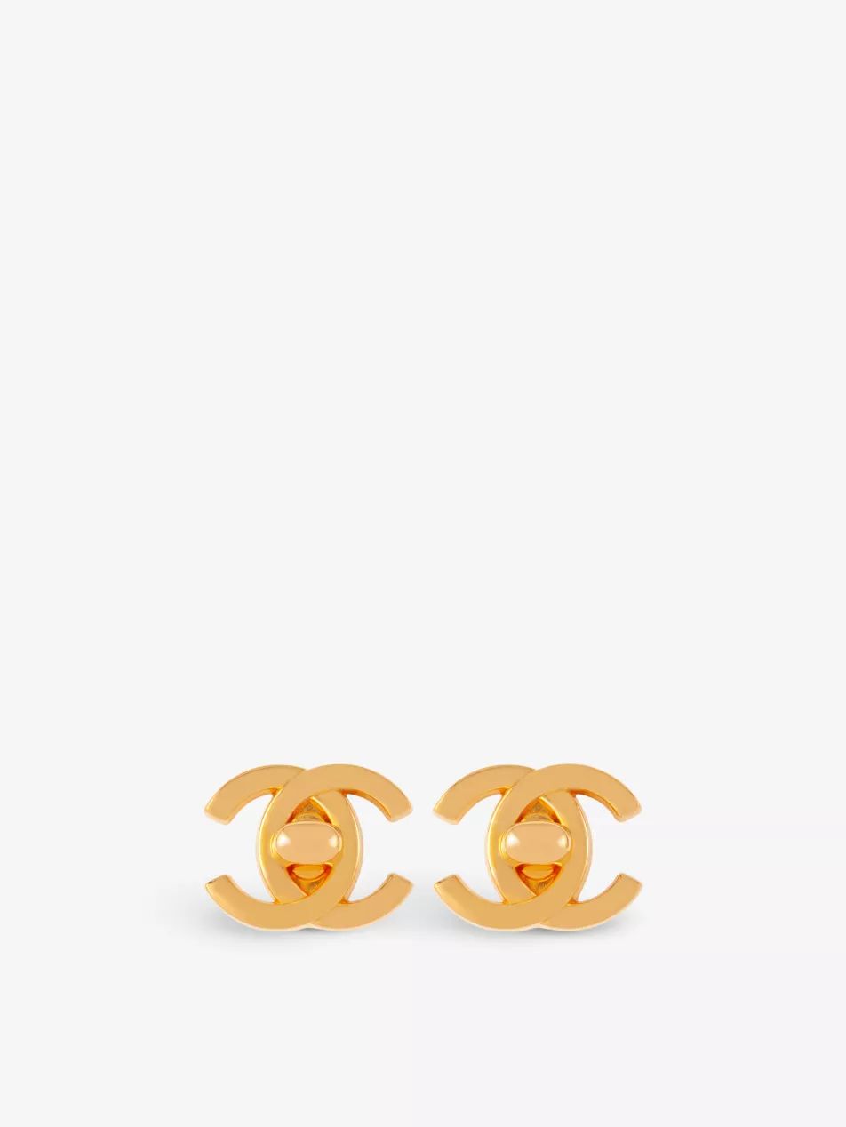 Pre-loved Chanel yellow gold-plated clip-on earrings | Selfridges