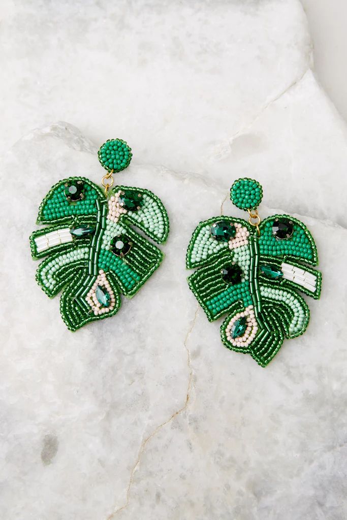 Palms In Paradise Green Beaded Earrings | Red Dress 