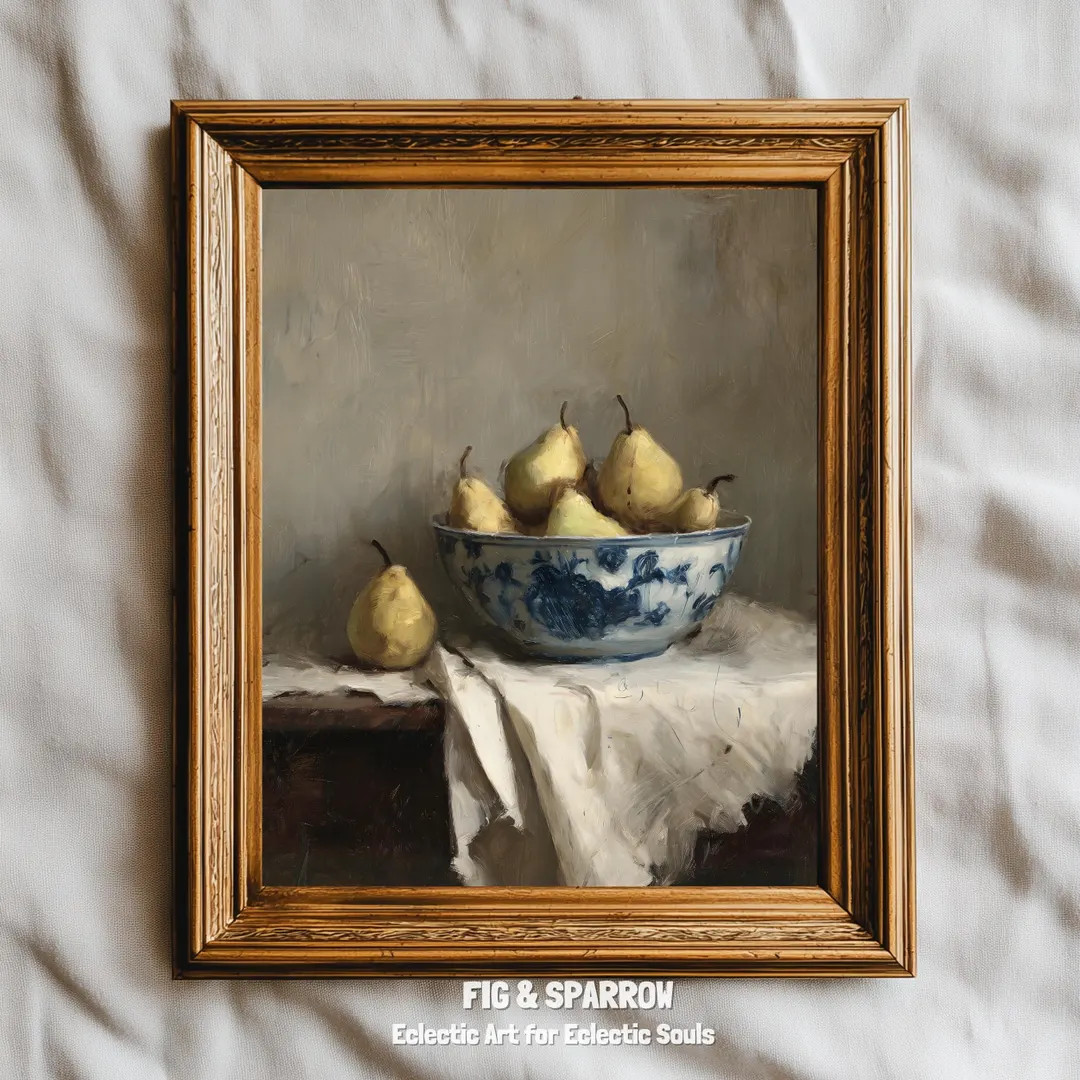 Vintage Pear Still Life Print: Blue and White Bowl (digital Download) - Etsy | Etsy (US)