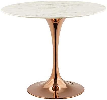 Modway Lippa 36" Mid-Century Table with Round Artificial Marble Top in Rose White | Amazon (US)