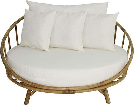 ZEW Bamboo Round Daybed Outdoor Indoor Large Accent Sofa Chair Lawn Pool Garden Seating with Cush... | Amazon (US)