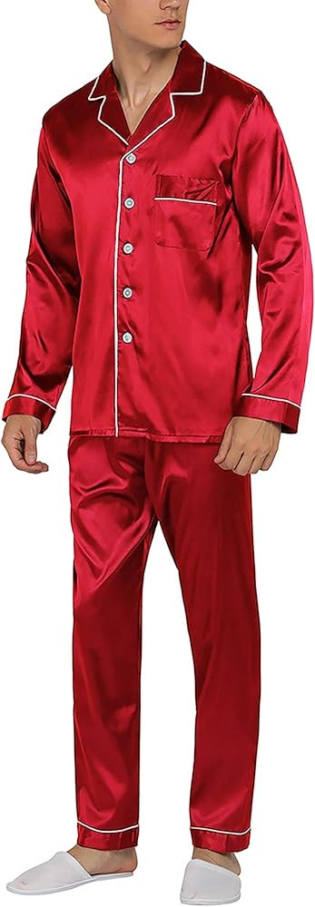YIMANIE Mens Satin Pajamas Set Classic Short Sleeved and Long Pants Sleepwear Loungewear | Amazon (US)