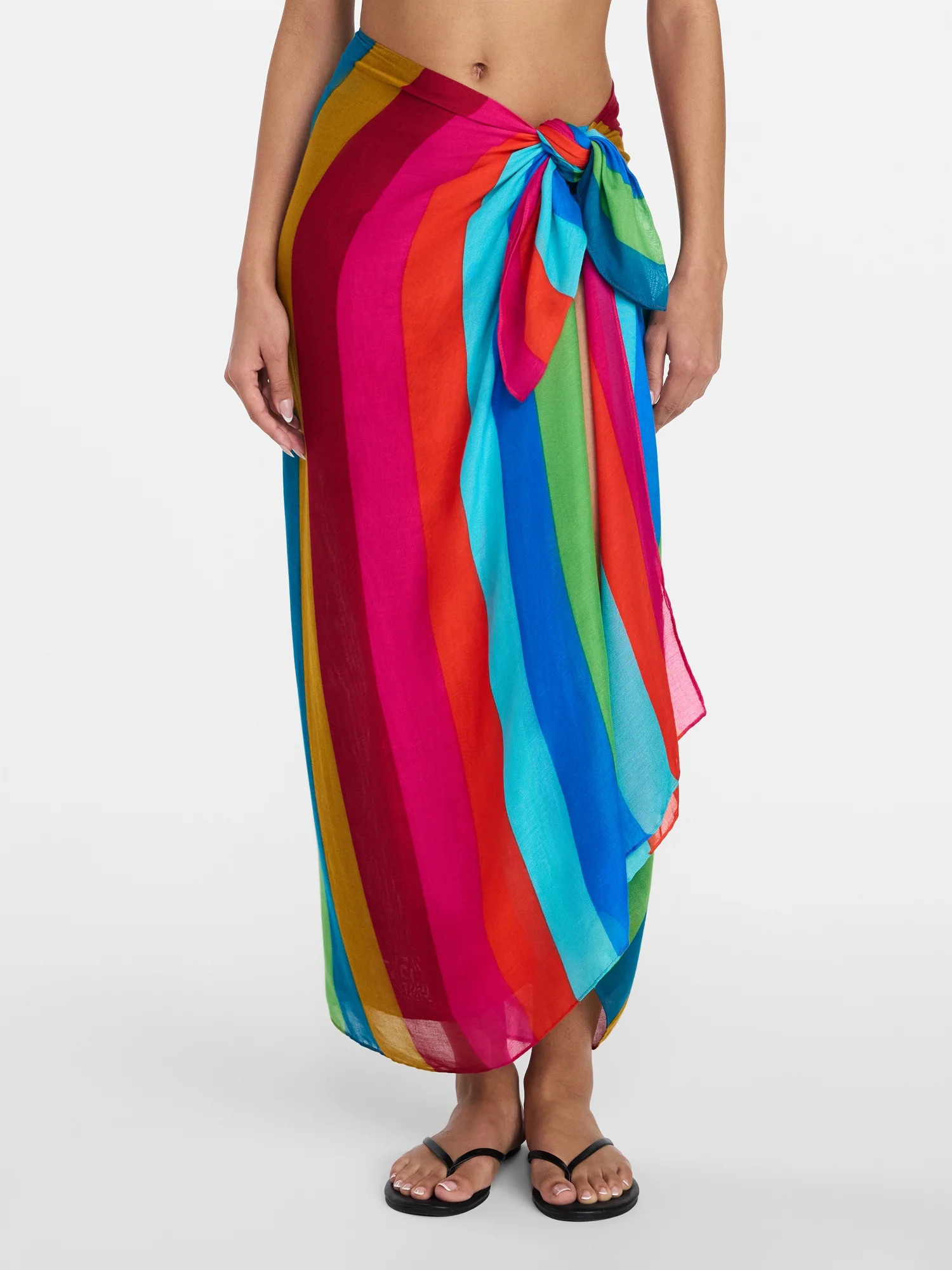 Time and Tru Women's Printed Pareo, One Size, Swim Stripe Red Delight | Walmart (US)