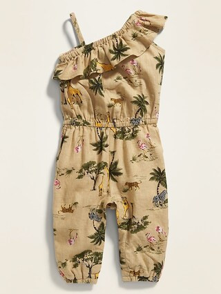 Printed One-Shoulder Linen-Blend Jumpsuit for Baby | Old Navy US