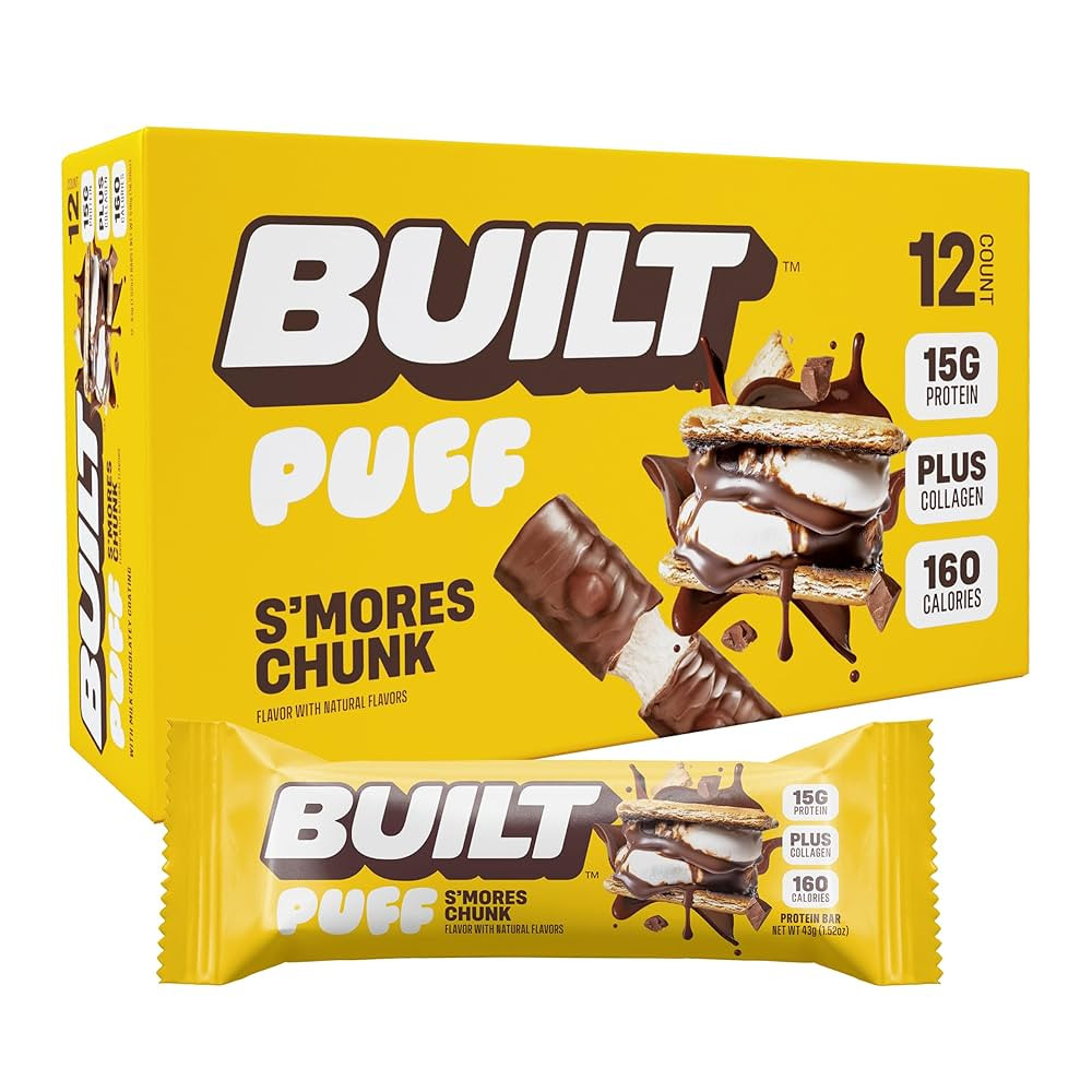 Built Bar, Puff Protein Bars, S'mores Chunk Puff, 15g Protein Snacks, On-The-Go Bars, Only 160 Ca... | Amazon (US)