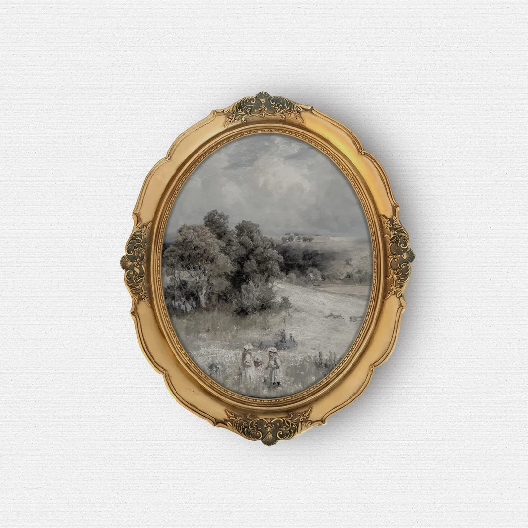 Oval Unframed Art Print, Vintage Landscape Painting, Round Flower Field Art Print, Unframed Print... | Etsy (US)