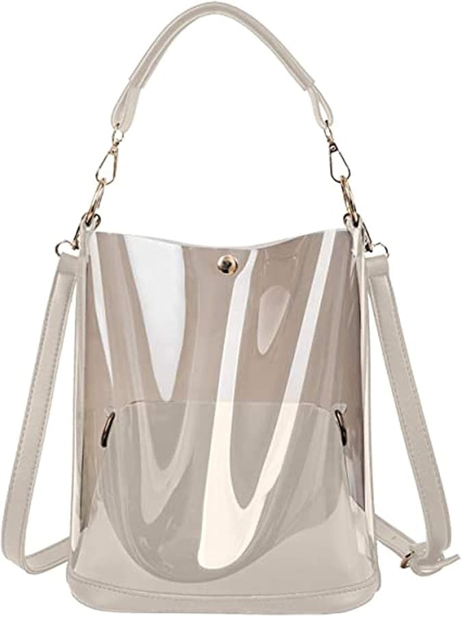 KOOIJNKO Semi-Clear Handbags, Jelly Transparent Clear Beach Shoulder Bag, 2 in 1 Bag | Amazon (US)