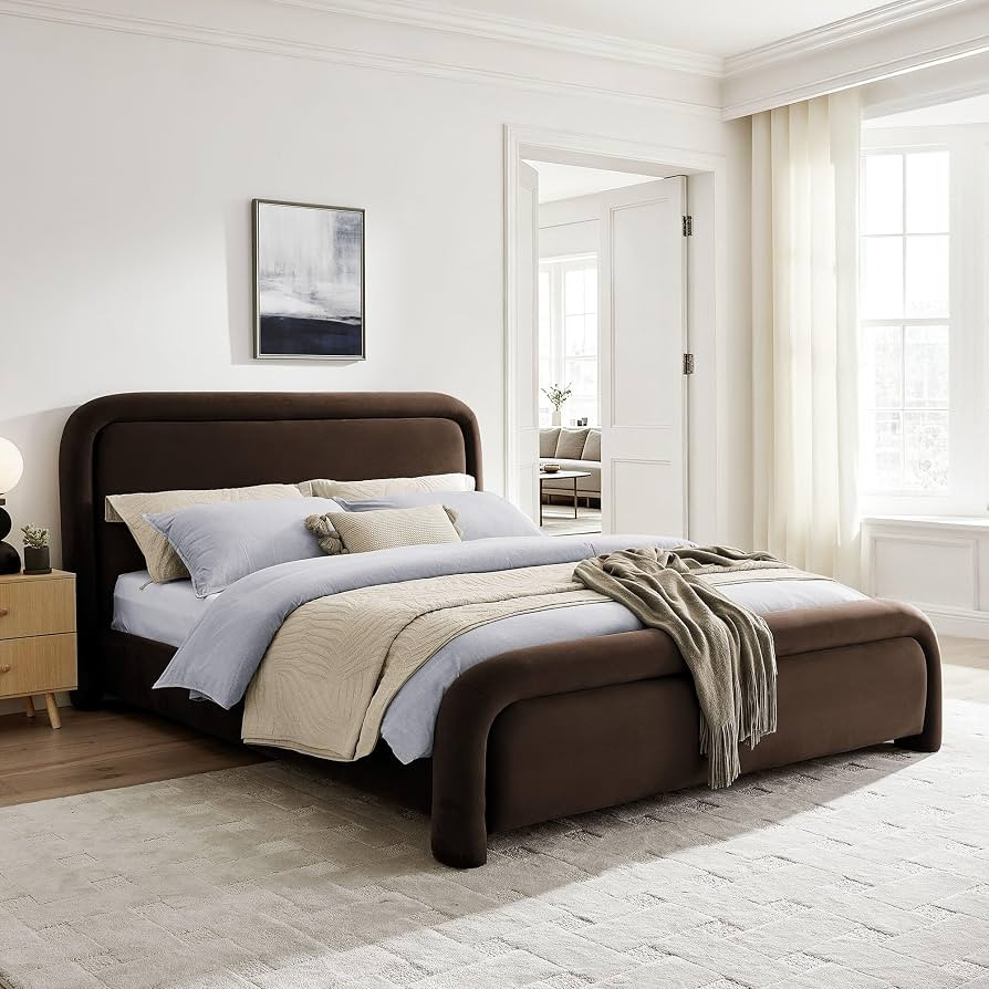 Modway Beck Performance Velvet King Platform Bed with Piped Headboard in Chocolate Brown | Amazon (US)