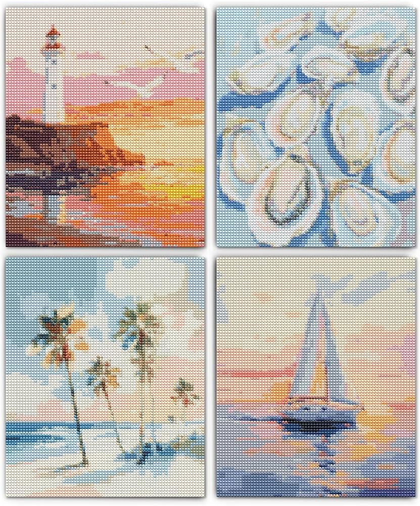 XUNLURY Ocean Beach Diamond Art Kits 4 Pack 10x11.8 Inch, Beach House Room Decor,Tropical Coastal... | Amazon (US)