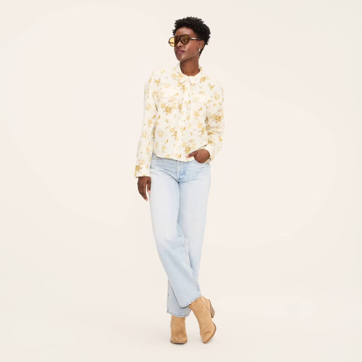 Women's Floral Button-Down Long Sleeve Collared Utility Shirt - Woolrich x Target Cream | Target