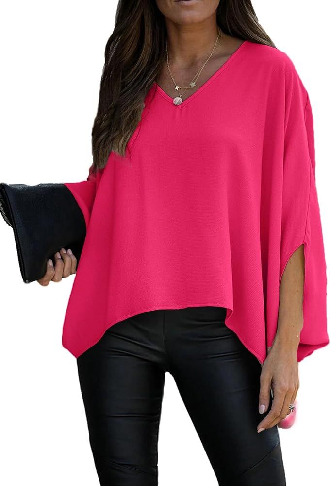 Vrtige Women's Casual V Neck Batwing Long Sleeve Blouse Shirt Tunic Top | Amazon (US)