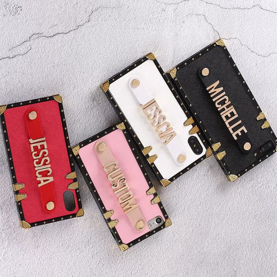 Solid Personalised Custom Text Name Metal Letters Genuine Leather Luxury Trunk Back Cover Case Fo... | Etsy (US)