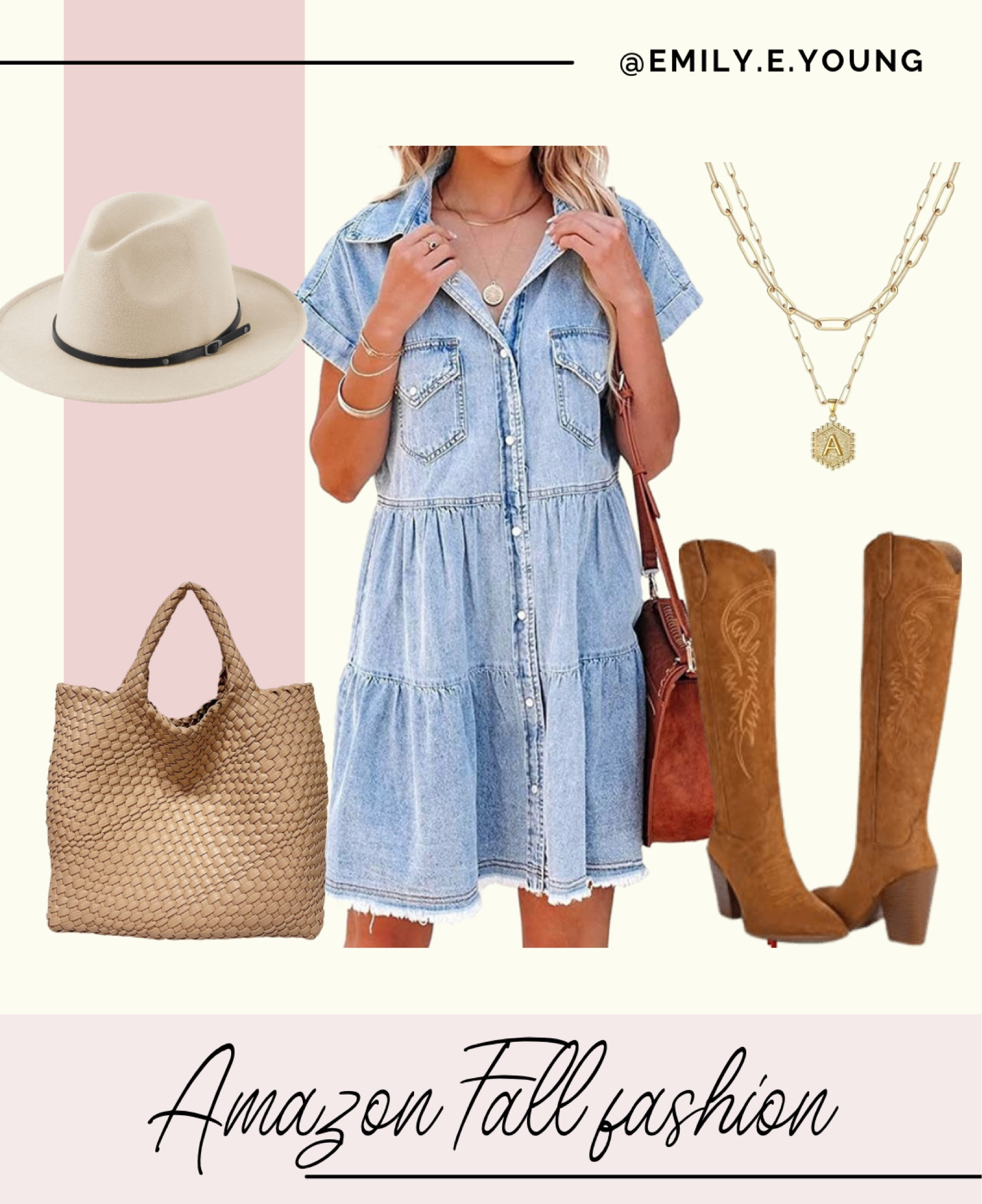 Fall fashion, amazon finds, denim dress, cowboy boots, amazon outfit, hat, fall style, mom style 

#LTKunder100 #LTKstyletip #LTKSeasonal