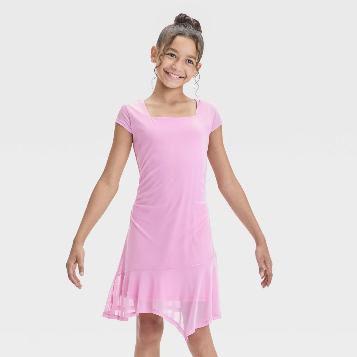 Girls' Square Neck Handkerchief Hem Mesh Dress - art class™ M | Target