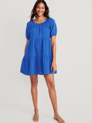 Puff-Sleeve Tiered Mini Swing Dress for Women | Old Navy (US)