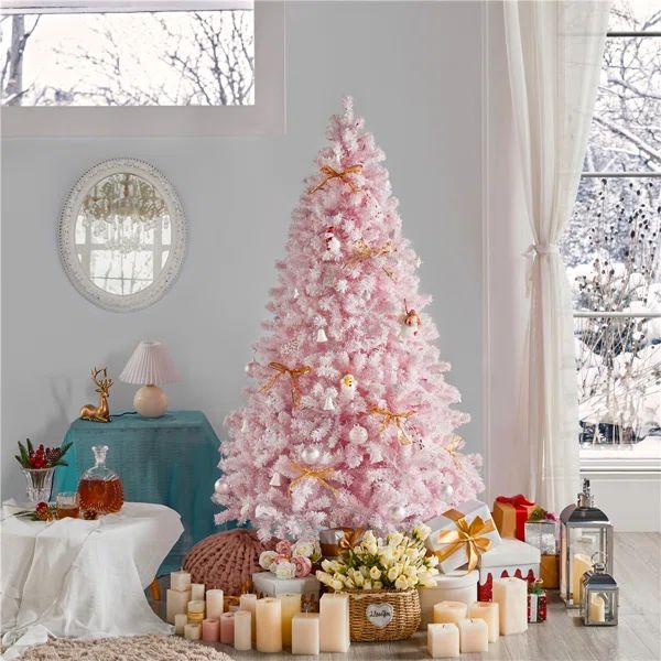 Pink Spruce Flocked/Frosted Christmas Tree with 250 LED Lights | Wayfair North America