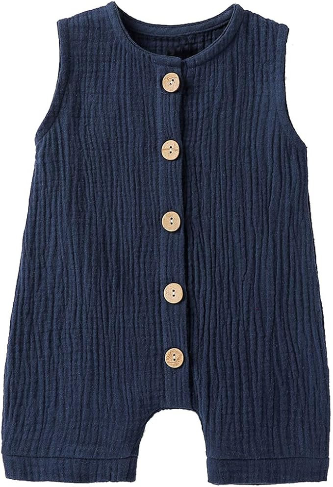 Infant Newborn Baby Boys Girls Cotton Linen Romper Summer Jumpsuit Sleeveless Overalls Clothing S... | Amazon (US)