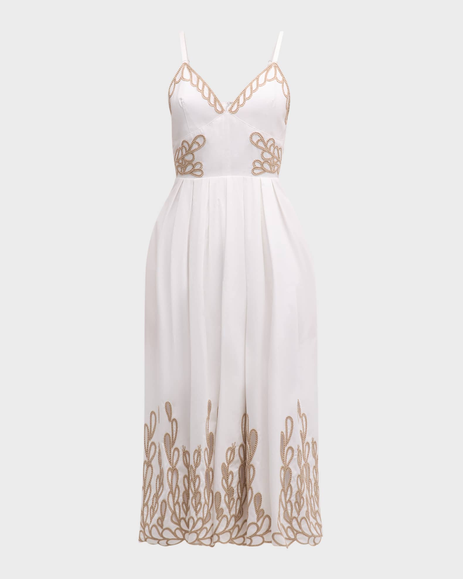 Maude Embroidered Cotton Poplin Midi Dress | Neiman Marcus