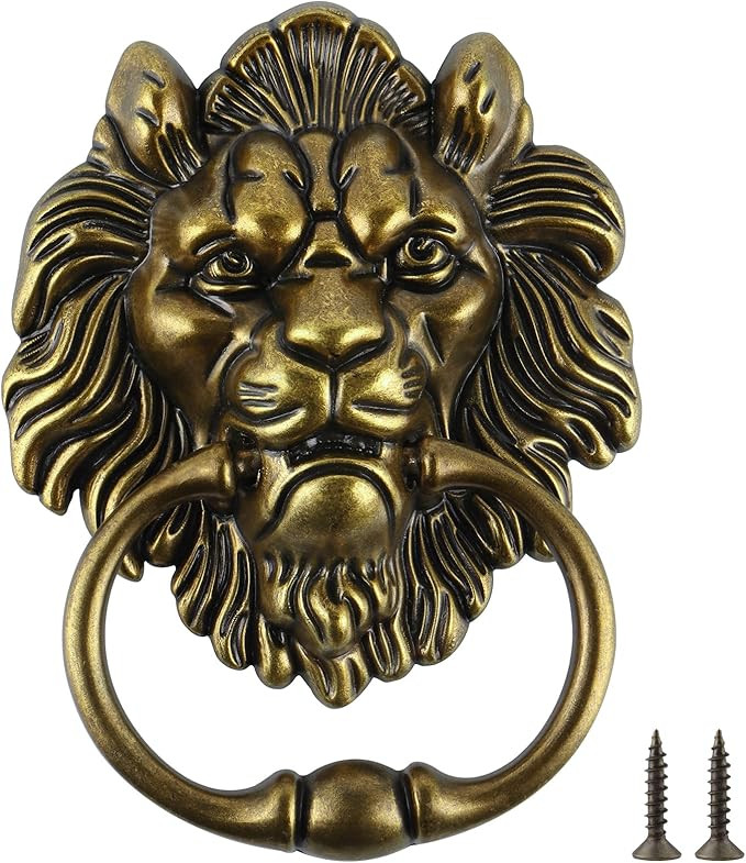 MOLIGOU Lion Head Door Knocker, 6 Inch Decorative Front Door Knocker, Antique Lion Door Ring Pull... | Amazon (US)