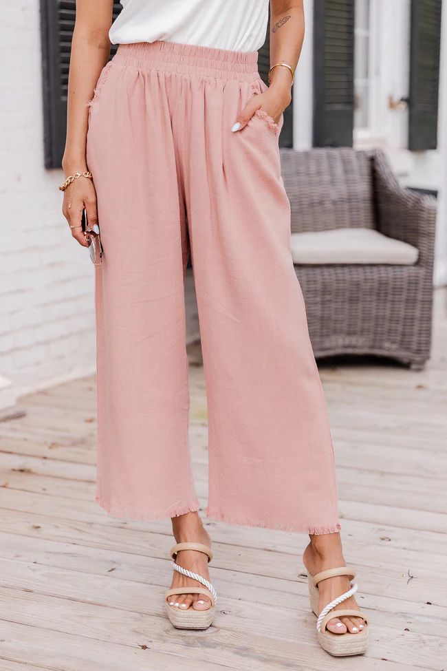Look Your Best Terracotta Frayed Detail Ankle Length Pants | Pink Lily