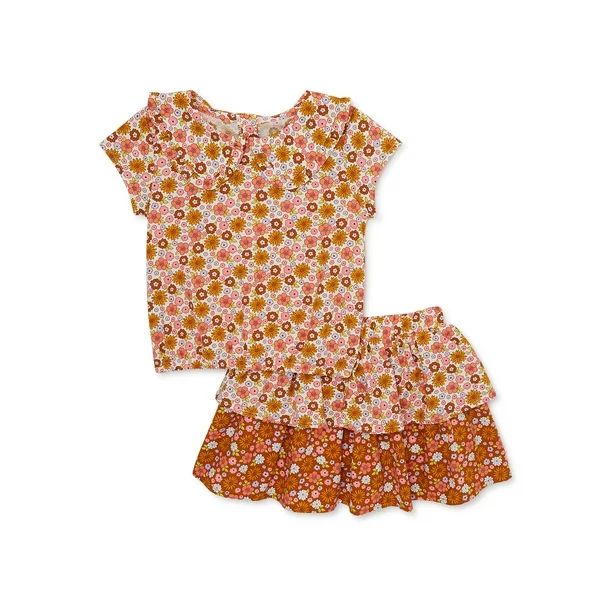 Wonder Nation Baby and Toddler Girls Skirt Set, Sizes 12M-5T - Walmart.com | Walmart (US)
