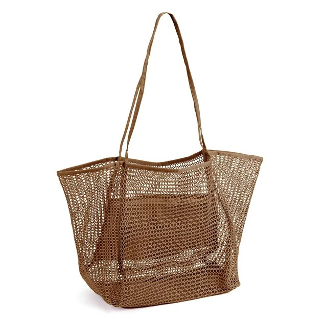 PULLIMORE Mesh Beach Tote Bag - Large Breathable Beach Bag with Zippered Pocket (20.5") - Walmart... | Walmart (US)